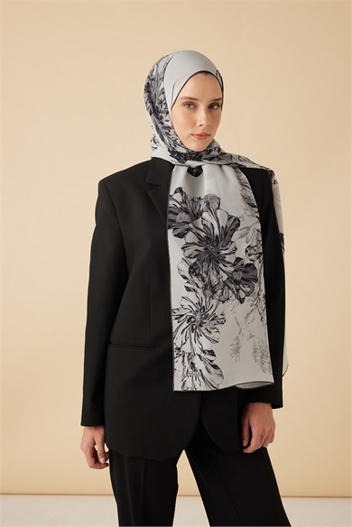 EZGİN KREP İPEK ŞAL 70*190 CM - GRİ