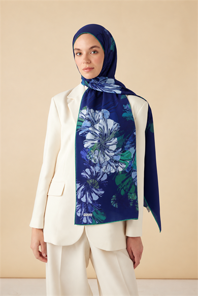 EZGİN KREP İPEK ŞAL 70*190 CM - MAVİ