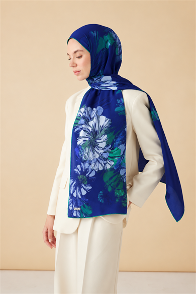 EZGİN KREP İPEK ŞAL 70*190 CM - MAVİ