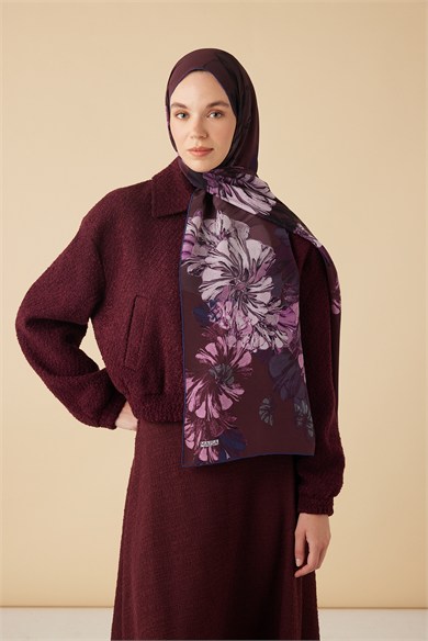 EZGİN KREP İPEK ŞAL 70*190 CM - MOR