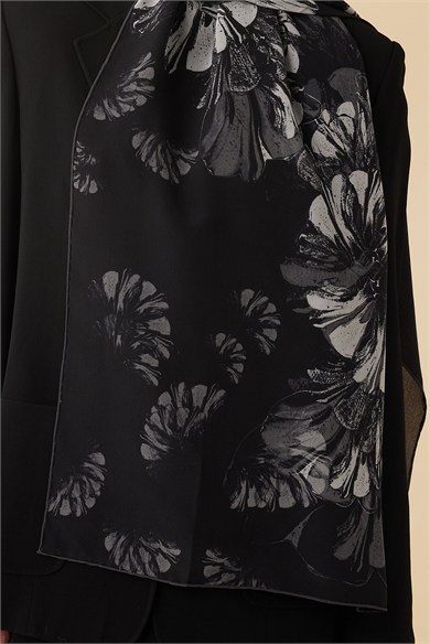 EZGİN KREP İPEK ŞAL 70*190 CM - SİYAH
