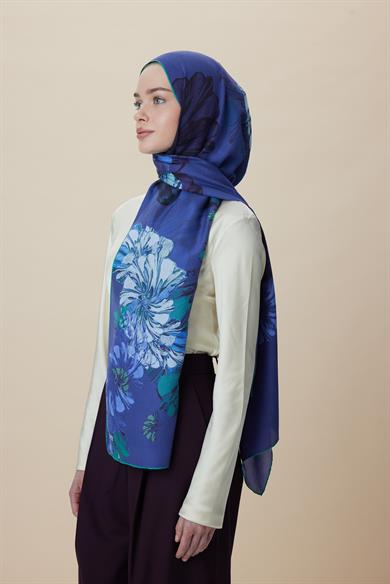 EZGİN PAMUK İPEK ŞAL 70*190 CM - KOYU MAVİ