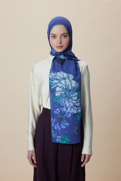 EZGİN PAMUK İPEK ŞAL 70*190 CM - KOYU MAVİ