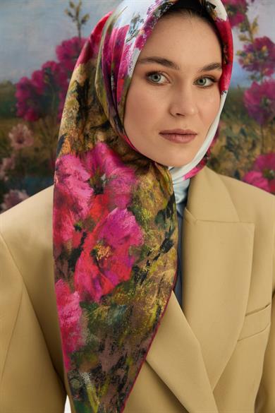 FAM TİVİL İPEK EŞARP 90*90 CM - FUŞYA