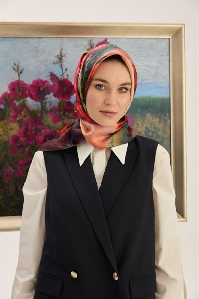 FAM TİVİL İPEK EŞARP 90*90 CM - KAHVERENGİ