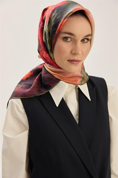 FAM TİVİL İPEK EŞARP 90*90 CM - KAHVERENGİ