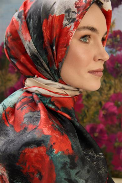 FAM TİVİL İPEK EŞARP 90*90 CM - KIRMIZI