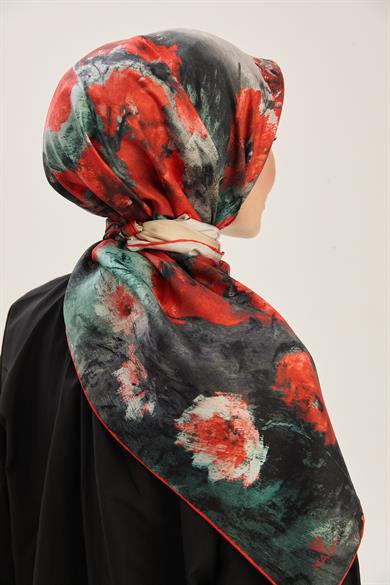 FAM TİVİL İPEK EŞARP 90*90 CM - KIRMIZI