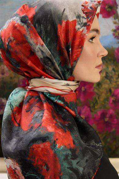 FAM TİVİL İPEK EŞARP 90*90 CM - KIRMIZI
