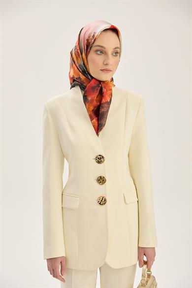 FAM TİVİL İPEK EŞARP 90*90 CM - TURUNCU