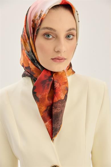 FAM TİVİL İPEK EŞARP 90*90 CM - TURUNCU