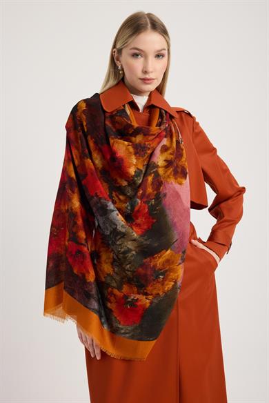 FAM YÜN İPEK EŞARP 110*110 CM - TURUNCU