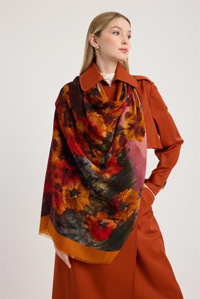 FAM YÜN İPEK EŞARP 110*110 CM - TURUNCU