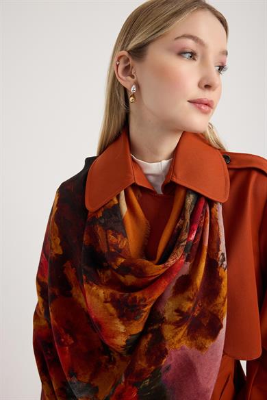 FAM YÜN İPEK EŞARP 110*110 CM - TURUNCU