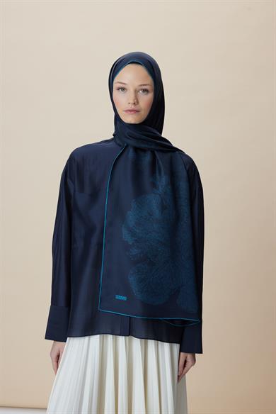 FARAH MULBERRY İPEK ŞAL 70*190 - KOYU MAVİ