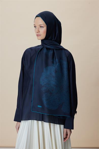 FARAH MULBERRY İPEK ŞAL 70*190 - KOYU MAVİ