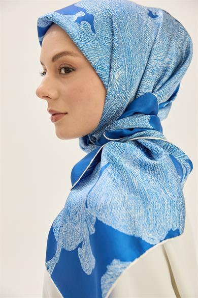 FARAH SURA İPEK EŞARP 90*90 CM - KOYU MAVİ