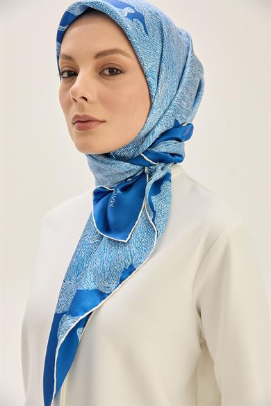 FARAH SURA İPEK EŞARP 90*90 CM - KOYU MAVİ