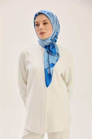 FARAH SURA İPEK EŞARP 90*90 CM - KOYU MAVİ