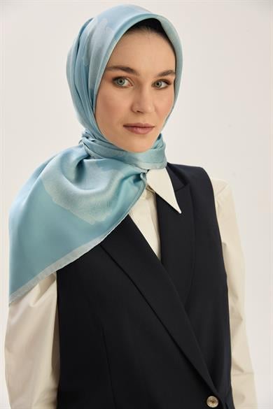 FARAH SURA İPEK EŞARP 90*90 CM - MAVİ