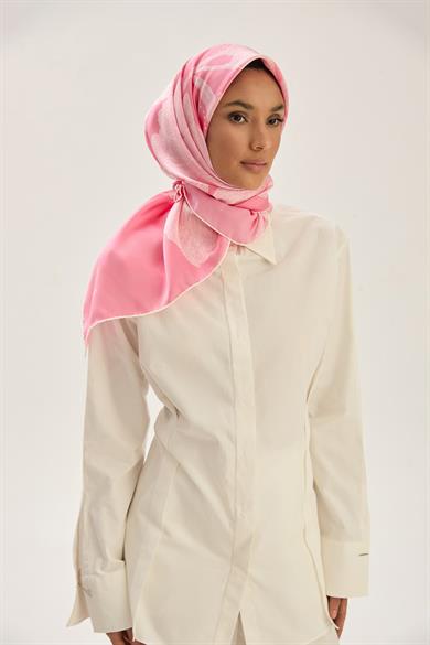 FARAH SURA İPEK EŞARP 90*90 CM - PEMBE