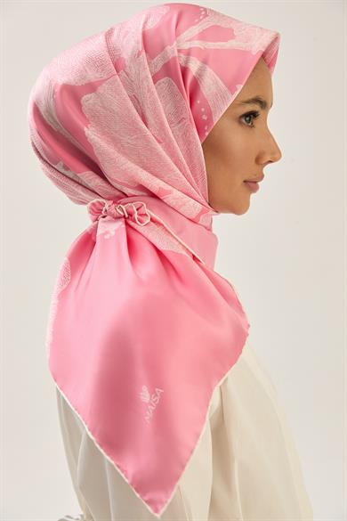 FARAH SURA İPEK EŞARP 90*90 CM - PEMBE