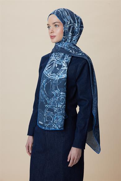 FASL PAMUK İPEK ŞAL 70*190 CM - LACİVERT