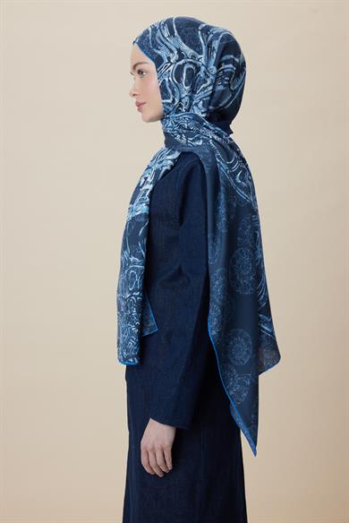 FASL PAMUK İPEK ŞAL 70*190 CM - LACİVERT