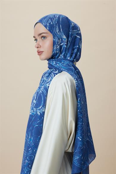 FASL PAMUK İPEK ŞAL 70*190 CM - MAVİ