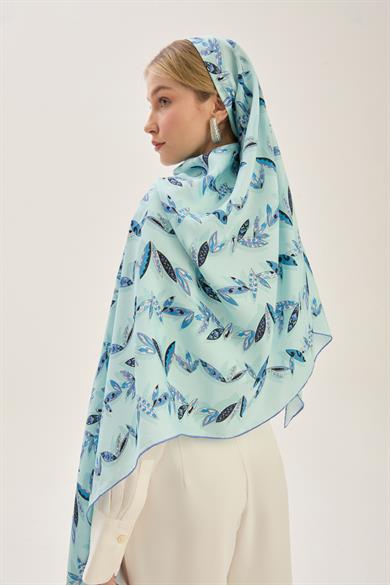 FER PAMUK İPEK ŞAL 70*190 CM - MAVİ