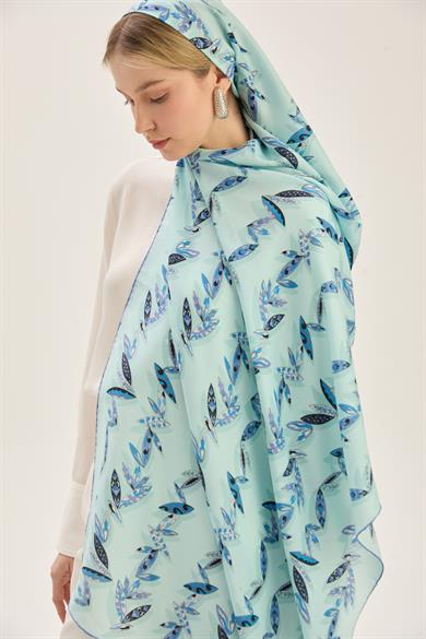 FER PAMUK İPEK ŞAL 70*190 CM - MAVİ