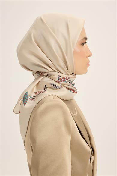 FER TİVİL İPEK EŞARP 90*90 CM - BEJ