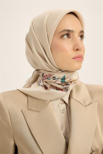 FER TİVİL İPEK EŞARP 90*90 CM - BEJ