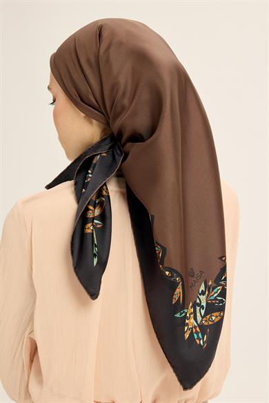 FER TİVİL İPEK EŞARP 90*90 CM - KAHVERENGİ