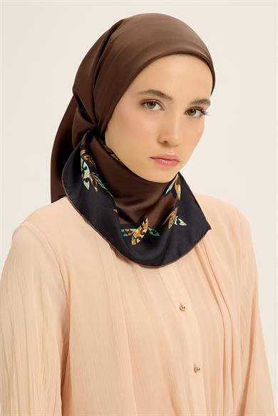 FER TİVİL İPEK EŞARP 90*90 CM - KAHVERENGİ
