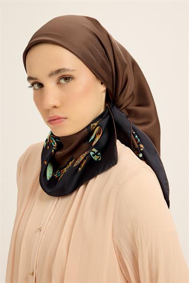 FER TİVİL İPEK EŞARP 90*90 CM - KAHVERENGİ