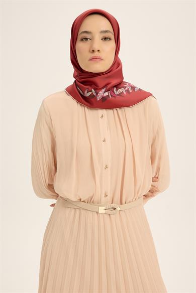 FER TİVİL İPEK EŞARP 90*90 CM - KIRMIZI