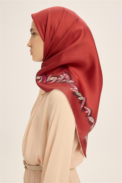 FER TİVİL İPEK EŞARP 90*90 CM - KIRMIZI