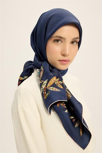 FER TİVİL İPEK EŞARP 90*90 CM - LACİVERT