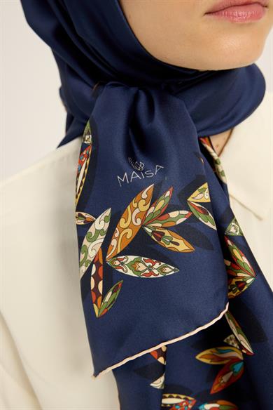 FER TİVİL İPEK EŞARP 90*90 CM - LACİVERT