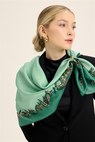 FER TİVİL İPEK EŞARP 90*90 CM - YEŞİL