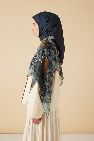 FERYA MULBERRY İPEK EŞARP 90*90 CM - LACİVERT