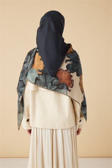 FERYA MULBERRY İPEK EŞARP 90*90 CM - LACİVERT