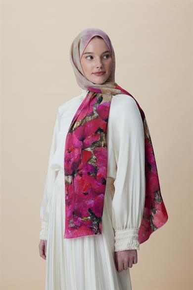 GELİNCİK KREP İPEK ŞAL 70*190 CM - FUŞYA