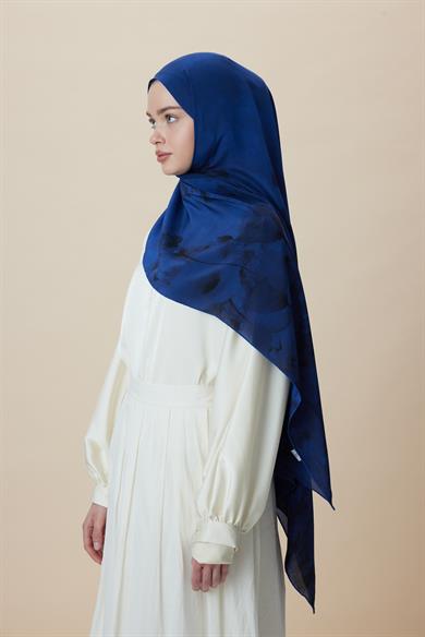 GELİNCİK KREP İPEK ŞAL 70*190 CM - GECE MAVİSİ