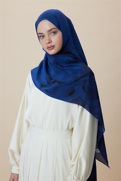 GELİNCİK KREP İPEK ŞAL 70*190 CM - GECE MAVİSİ