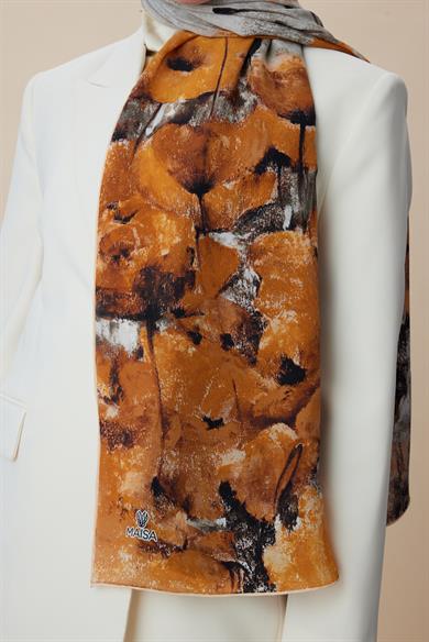 GELİNCİK KREP İPEK ŞAL 70*190 CM - GOLD