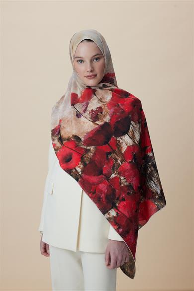 GELİNCİK KREP İPEK ŞAL 70*190 CM - NARÇİÇEĞİ