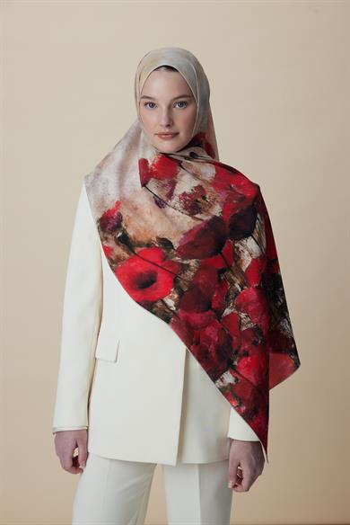 GELİNCİK KREP İPEK ŞAL 70*190 CM - NARÇİÇEĞİ