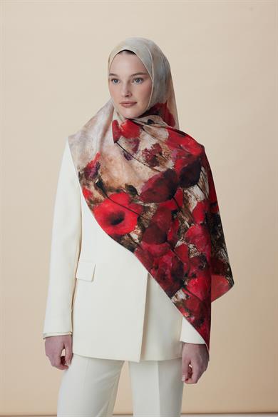 GELİNCİK KREP İPEK ŞAL 70*190 CM - NARÇİÇEĞİ